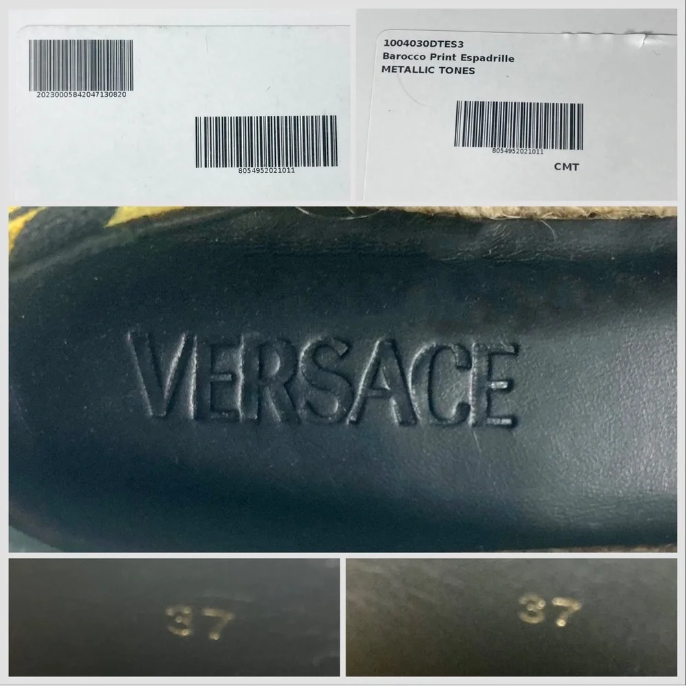 Versace Barocco Print Espadrille 37 EU Nero NEW